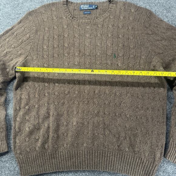 Polo Ralph Lauren 100% Silk Cable Knit Brown Pullover Sweater Mens Size XLarge - Picture 8 of 10